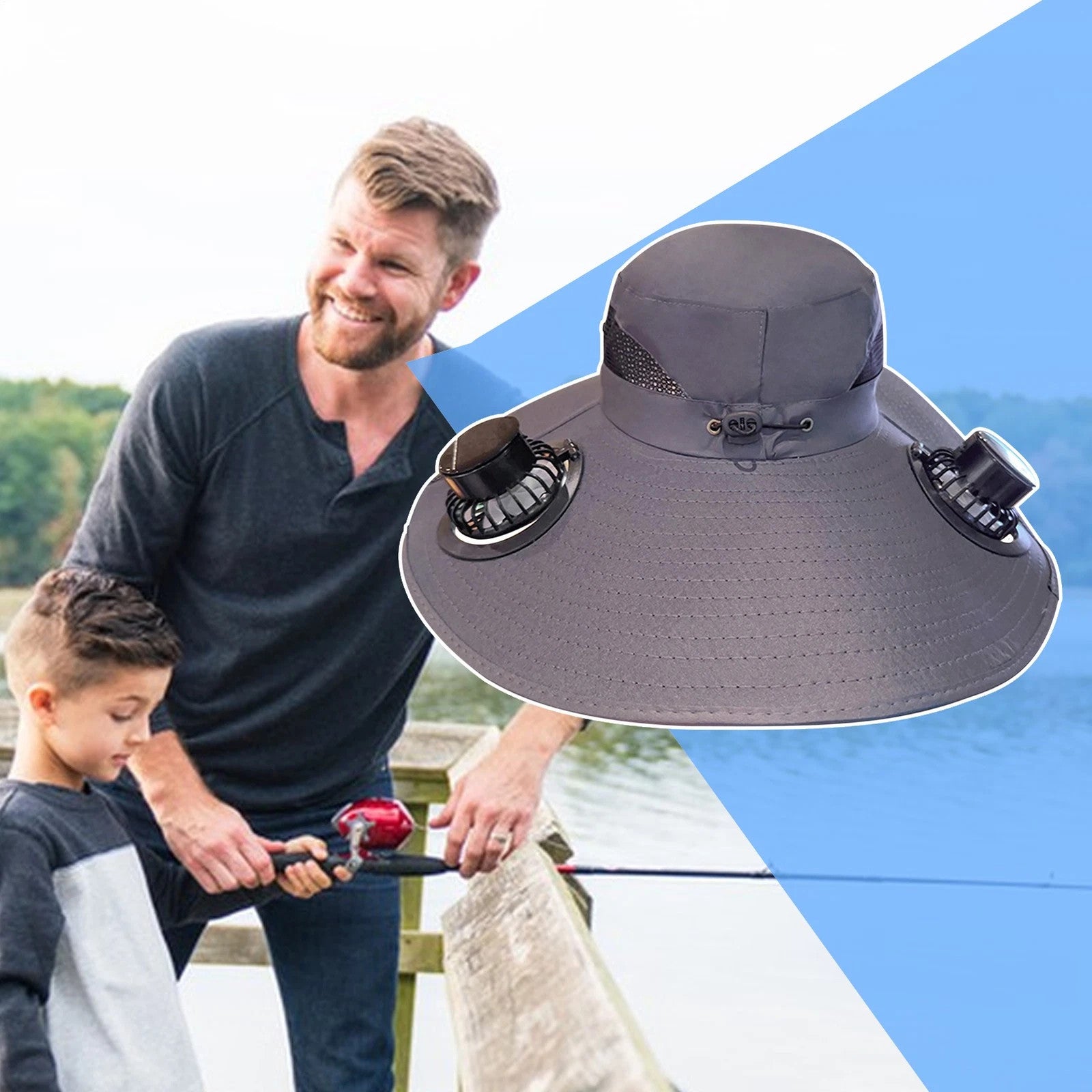 Solar & USB Powered Fan Outdoor Fishing Hat Sunscreen Sun Hat With Dual Fan New