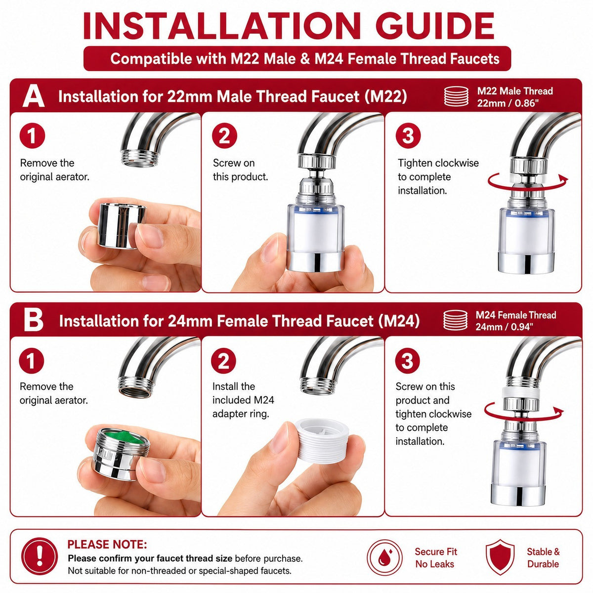 Faucet Water Filter Tap Filtration Kitchen Sink Mount Purifier System 360°Rotate