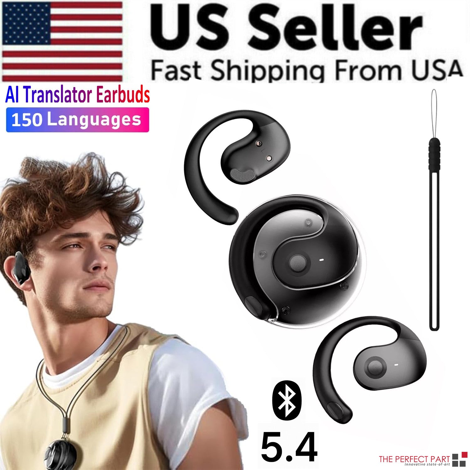 Translator Earbuds 150 Languages Real Time Translation Bluetooth 5.4 Headset US