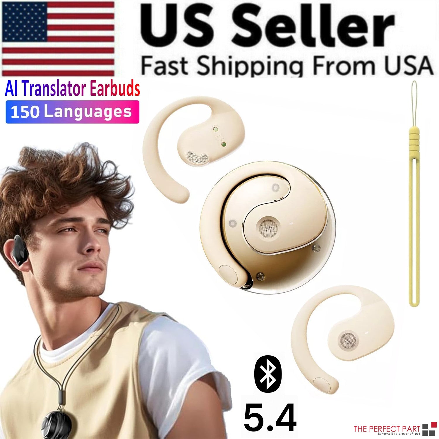 Translator Earbuds 150 Languages Real Time Translation Bluetooth 5.4 Headset US